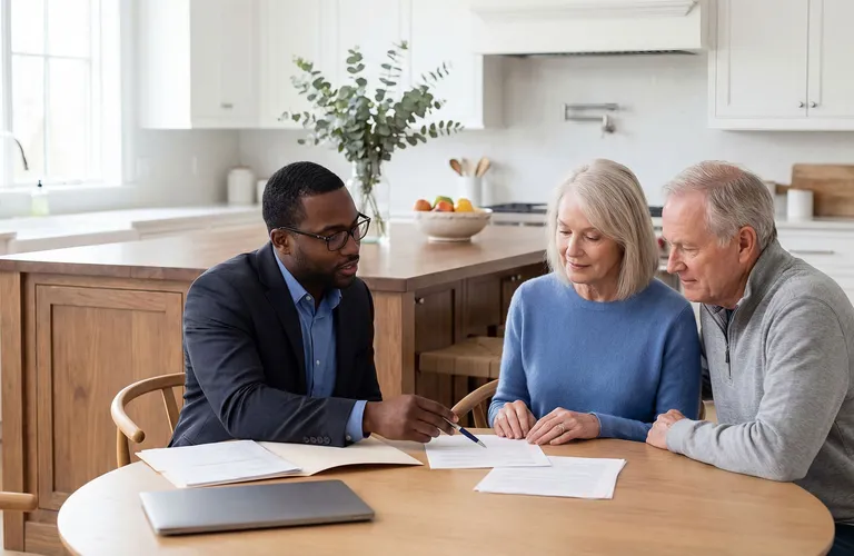 Public adjuster reviewing an insurance claim with homeowners after property damage